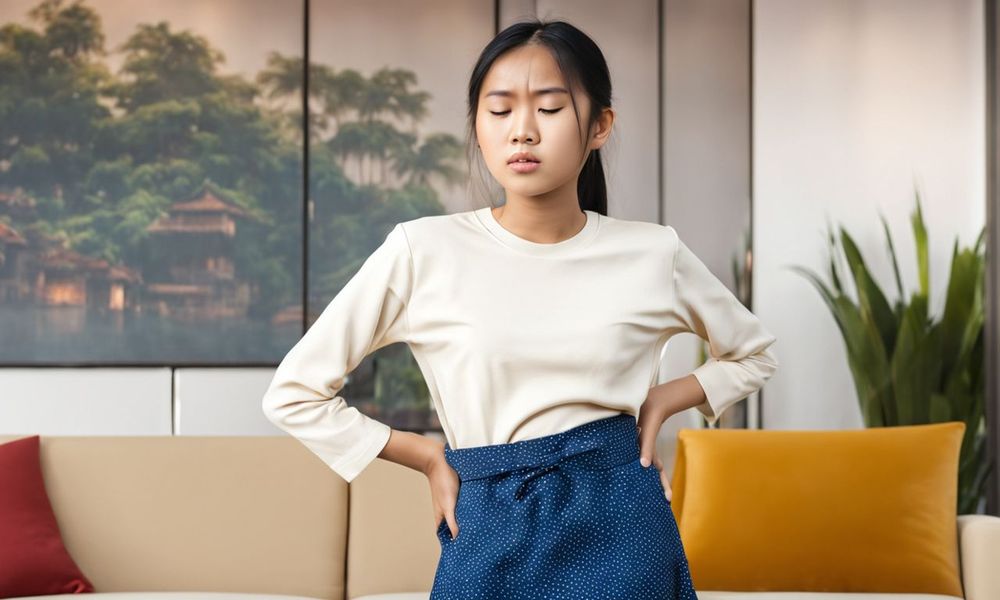 Đau bụng kéo dài là một trong những triệu chứng của u nang nước buồng trứng.  